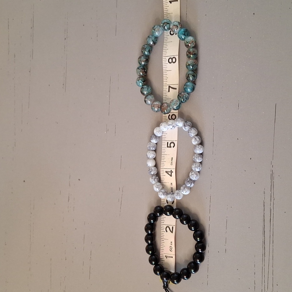 Set of Three Beaded Bracelets in Black, White, and Turquoise - Picture 6 of 6